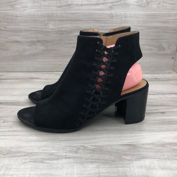 Franco Sarto Booties Womens 10 Hannah Black Zip Open Toe Ankle Boots - Picture 2 of 11